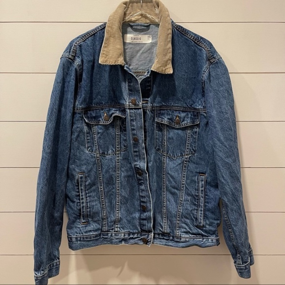 Topman Classic Denim Jean Jacket with Corduroy Accent Collar Mens XXL